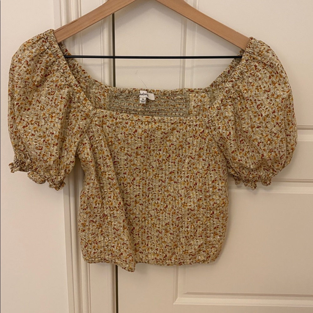 Madewell Floral Puff Sleeve Blouse - Cream and Orange